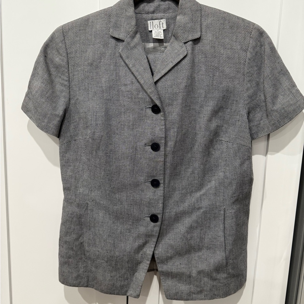 Ann Taylor Loft Gray Short Sleeve Blazer and Skirt Set